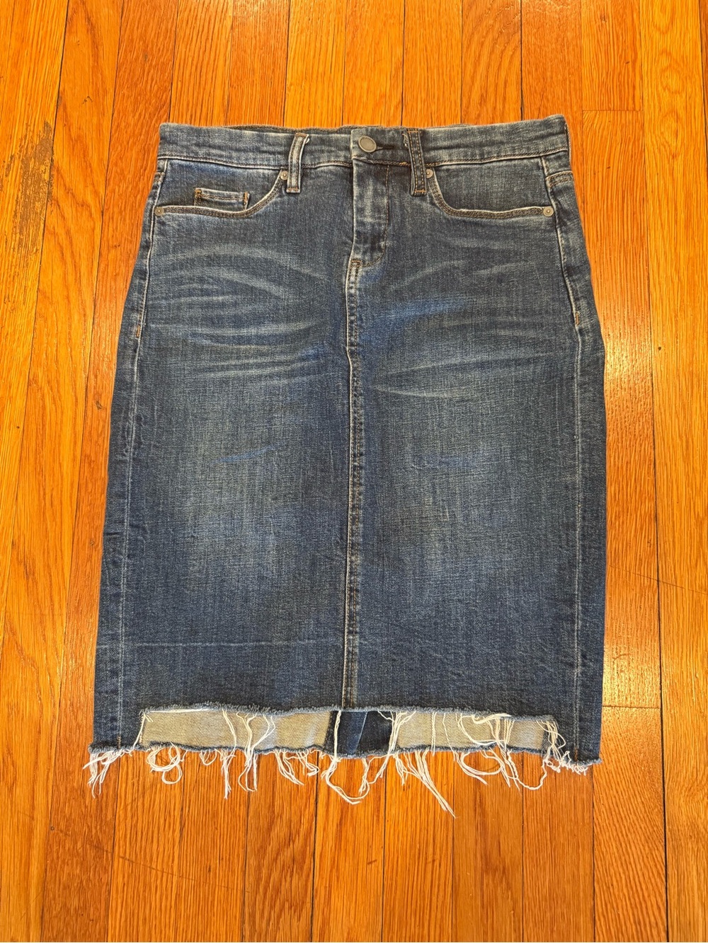 BLANKNYC The Faithful Pencil Denim Skirt Size 27 Raw Hem Blue Jean Skirt